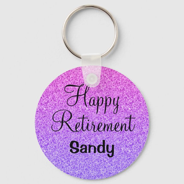 Porte-clés Glam Happy Retirement Ombre Purple Parties scintil (Recto)