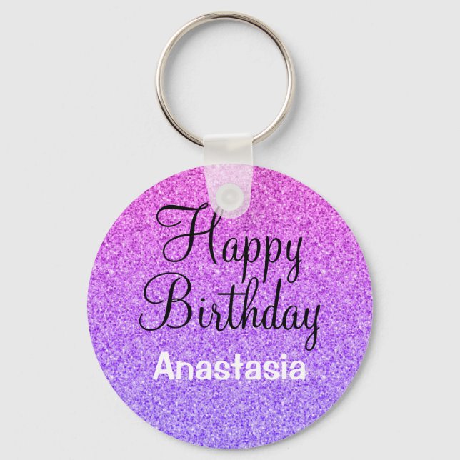 Porte-clés Glam Joyeux Anniversaire Ombre Violet Parties scin (Recto)