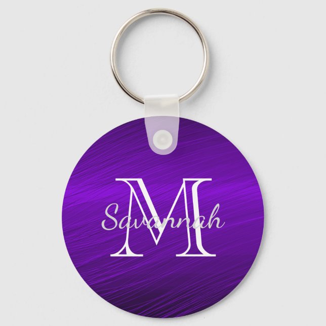 Porte-clés Glam Purple Faux Metal Monogram (Recto)