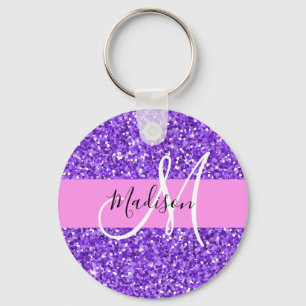 Porte-clés Glam Purple & Pink Parties scintillant Sparkor Nom