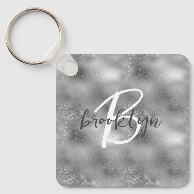 Porte-clés Glam Silver Paillettes Monogramme  (Recto)