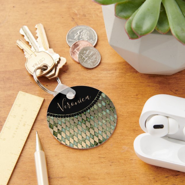 Porte-clés Glam Turquoise Arlequin Porte - clé personnalisé (Bureau)