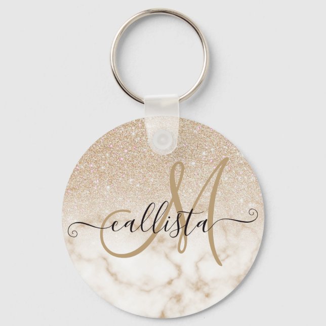 Porte-clés Glamorous Gold White Glitter ombre (Recto)