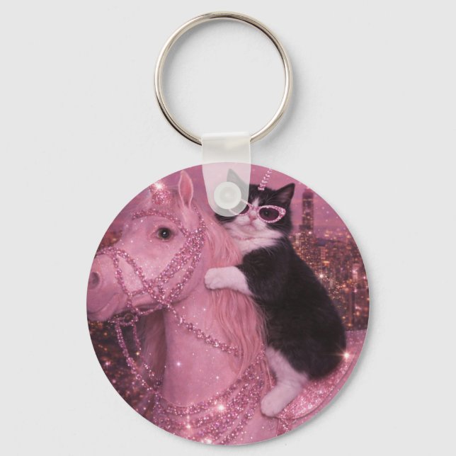 Porte-clés Glamorous Unicorn Cat Under Sparkling City         (Recto)