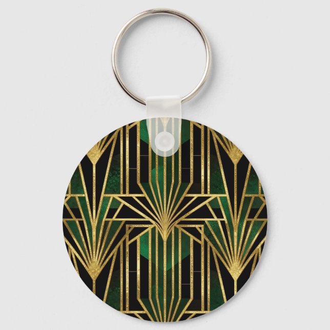 Porte-clés Glamour Art Déco Or Émeraude (Recto)