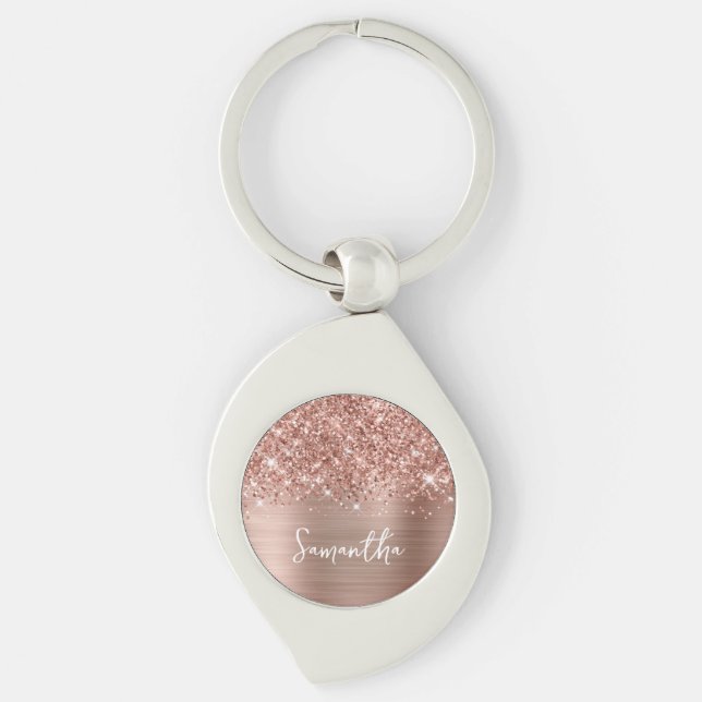 Porte-clés Glamour Rose Gold Pailleté Nom (Devant)
