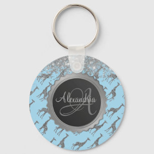 Porte-clés Glitterie Giraffe Argent sur Dreamy Blue Monogramm