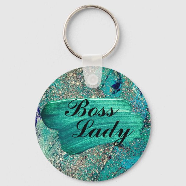 Porte-clés Glittery Aqua Peinture Strots Boss Lady (Recto)
