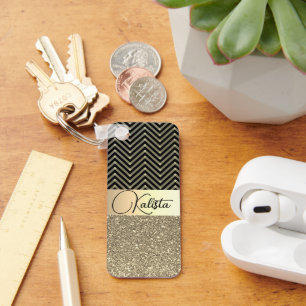 Porte-clés Glittery Gold et Black Chevron