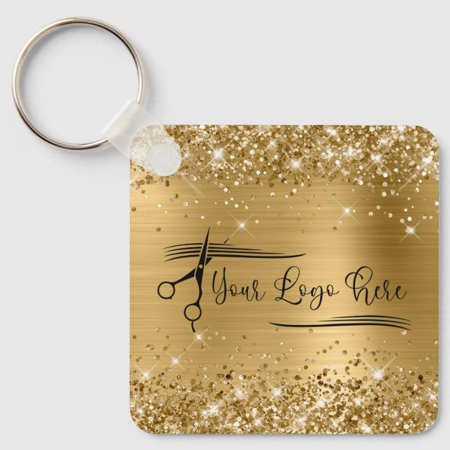 Porte-clés Glittery Gold Glam pour votre logo (Recto)