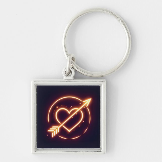 Porte-clés glowing image of a heart with cupid's arrow (Devant)