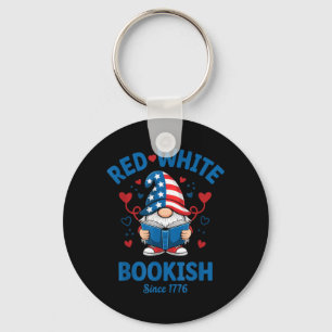 Porte-clés Gnome de lecture patriotique livresque blanc rouge