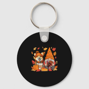 Porte-clés Gnome Dinde Corgi Action de grâce Feuilles d'autom