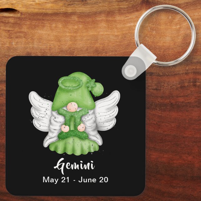 Porte-clés Gnome Gemini Astrology Sign Angel Keychain (Verso)