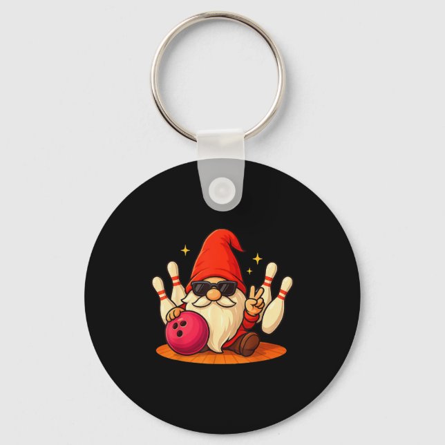 Porte-clés Gnome Mignon Avec Lunettes Gnome Jouant Au Bowling (Recto)
