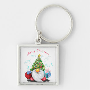 Porte-clés Gnome mignonne avec arbre de Noël Casquette et cad