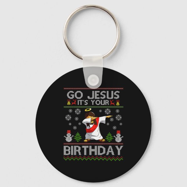 Porte-clés Go Jesus It's Your Birthday Dabbing Christmas Ugly (Recto)