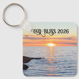 Porte-clés God Bless 2026 New Year Golden Sunset Photo Name