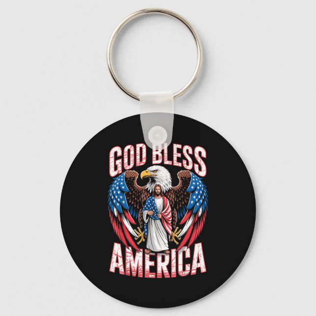 Porte-clés God Bless America Flag Jesus Christian Eagle Patri (Recto)