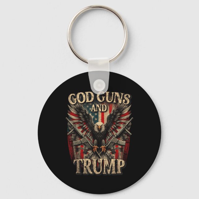 Porte-clés God Guns Et Trump 2e Amendement Flag Eagle (Recto)