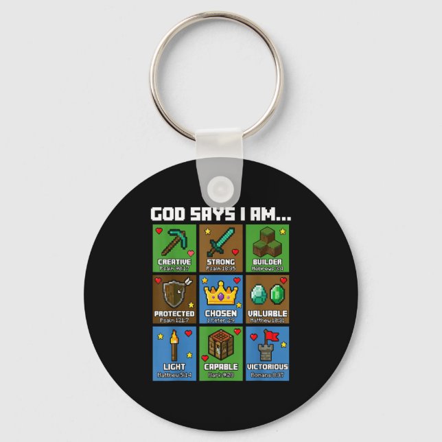 Porte-clés God Says I Am Bible Verses Xel Art Christian Gamer (Recto)