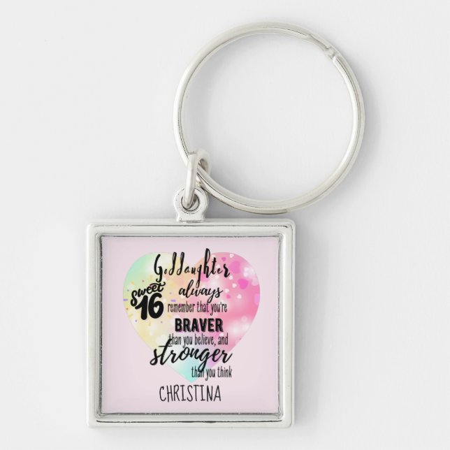 Porte-clés Goddaughter Sweet16 Quote Gift Braver Stronger (Devant)