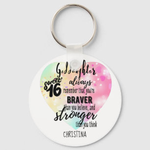 Porte-clés Goddaughter Sweet16 Quote Gift Braver Stronger