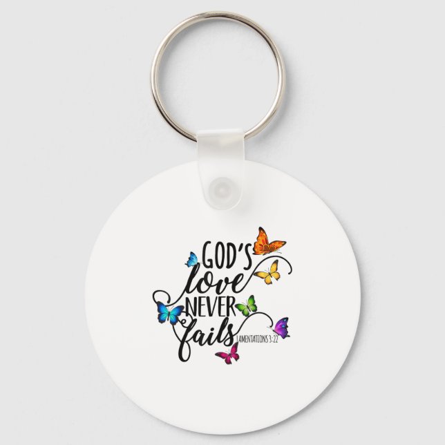 Porte-clés God's Love Never Fails - Butterfly Art - Religious (Recto)
