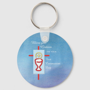 Porte-clés Godson, première communion sainte, bleu