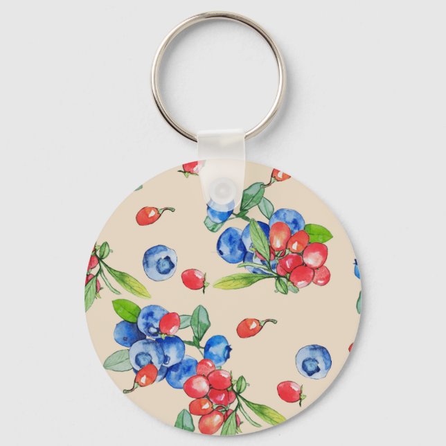 Porte-clés Goji, bleuet : aquarelle motif. (Recto)