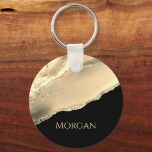 Porte-clés Gold Agate & Parties scintillant, Gold Name sur Bl