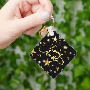 Porte-clés Gold Black Metallic Stars Noël