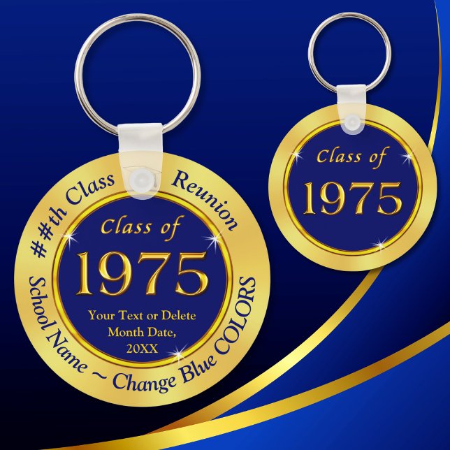 Porte-clés Gold Bleu, Classe de 1975, Classe Retrouvailles Fa (Class of 75, Class Reunion Party Favors. Personalized, Class of 1975 Reunion, Gifts. Class of 1975.)
