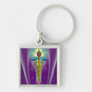 Porte-clés GOLD CADUCEUS MEDICAL SYMBOL Violet Purple Green