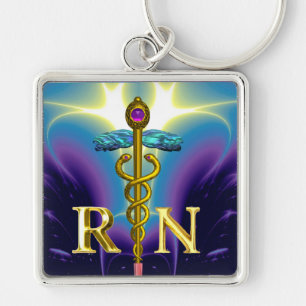 Porte-clés GOLD CADUCEUS SYMBOLE INFIRMIER INSCRIT Purple Blu
