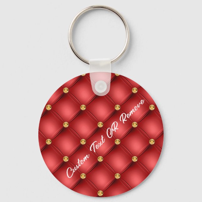 Porte-clés Gold Diamond Tufted Red Leather Nom du texte Porte (Recto)