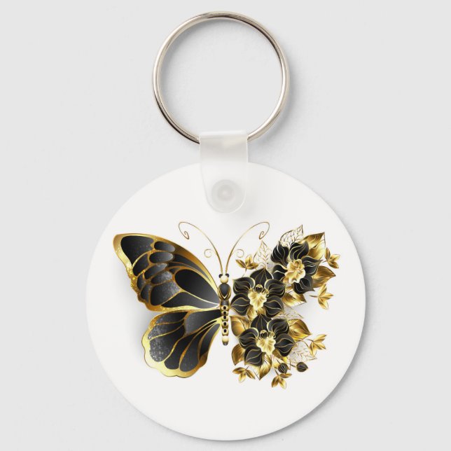 Porte-clés Gold Flower Butterfly with Black Orchid (Recto)