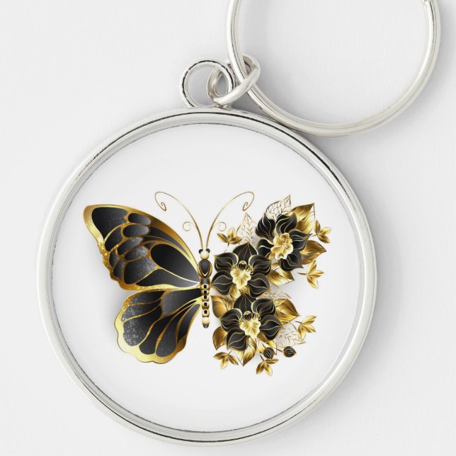 Porte-clés Gold flower Butterfly with Black Orchid (Devant)