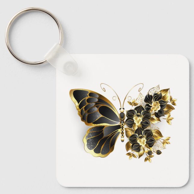 Porte-clés Gold flower Butterfly with Black Orchid (Recto)