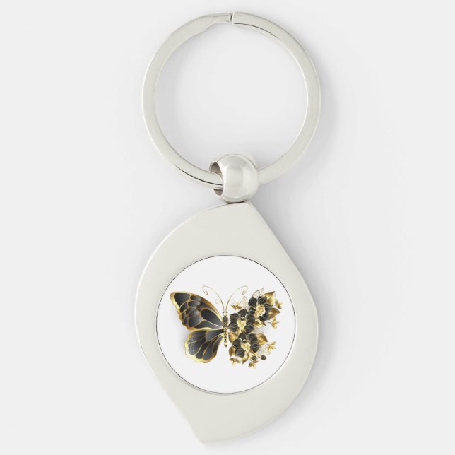 Porte-clés Gold flower Butterfly with Black Orchid (Devant)