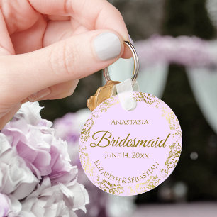 Porte-clés Gold Frills & Lilac Purple Bridesmaid Mariage Cade