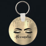 Porte-clés Gold Glitter Sparkle Eyelashes Monogram<br><div class="desc">Gold Faux Foil Parties scintillant d'étincelle métallique broyée Monogramme de métal brossé Nom et cils initiaux (cils),  Extensions d'éyélash et Porte - clé d'yeux. Le design fait le cadeau parfait pour 16 ans,  mariage,  douche nuptiale,  anniversaire,  baby shower ou bachelorette pour quelqu'un à la recherche d'un style cool tendance.</div>