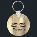 Porte-clés Gold Glitter Sparkle Eyelashes Monogram<br><div class="desc">Gold Faux Foil Parties scintillant d'étincelle métallique broyée Monogramme de métal brossé Nom et cils initiaux (cils),  Extensions d'éyélash et Porte - clé d'yeux. Le design fait le cadeau parfait pour 16 ans,  mariage,  douche nuptiale,  anniversaire,  baby shower ou bachelorette pour quelqu'un à la recherche d'un style cool tendance.</div>