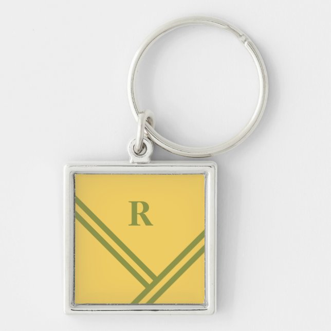 Porte-clés Gold Green Stripes Trending Colors Monogramme (Devant)