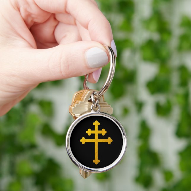 Porte-clés Gold Lorraine Cross on Black / fashion  Keychain (main)