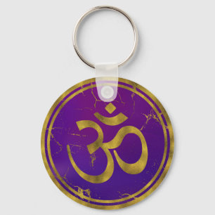 Porte-clés Gold OM symbole - Aum, Omkara sur Purple/Indigo