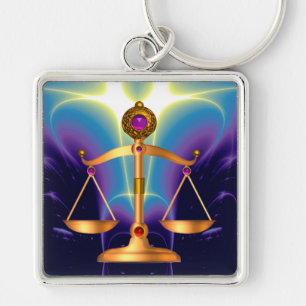 Porte-clés GOLD SCALES OF LAW WITH GEM STONES ,Justice Symbol