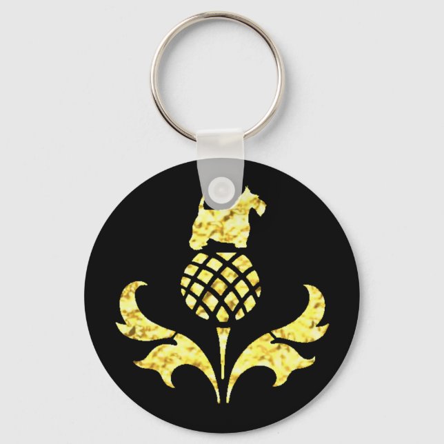 Porte-clés Gold Scottie Thistle Personnaliser (Recto)