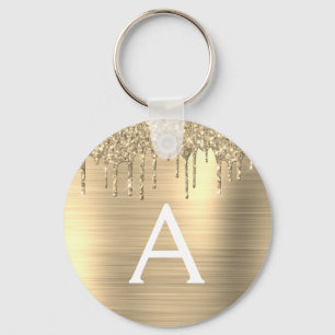 Porte-clés Gold Sparkle Glitter Stainless Steel Monogram