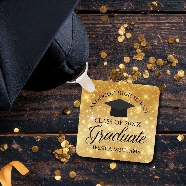 Porte-clés Gold Sparkle Graduation Chic Personnalisé Graduate (Créateur téléchargé)
